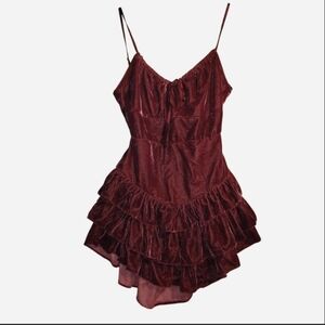Forever 21 Burgundy Velvet Ruffle Mini Dress - Open Back - Size Small